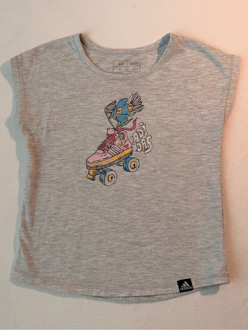 adidas Toddler Light Gray Tee with Colorful Roller Skate Graphic